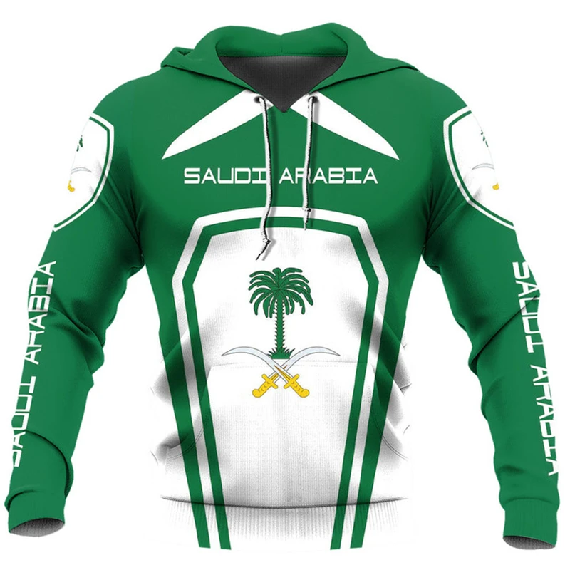 thumbnail image 1 of Sudadera con capucha con estampado de mapa y bandera de Arabia Saudita para hombre, ropa informal de uso diario, sudadera deportiva para niño, 1 of 4