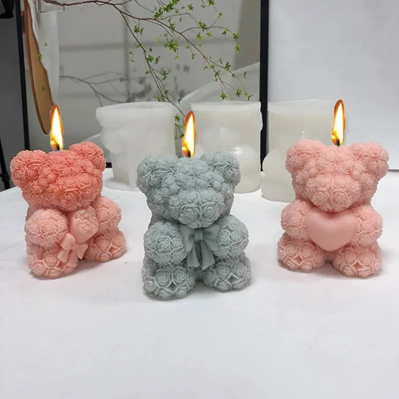 3D Bear Hug Love Silicone Candle Mold showing side profile
