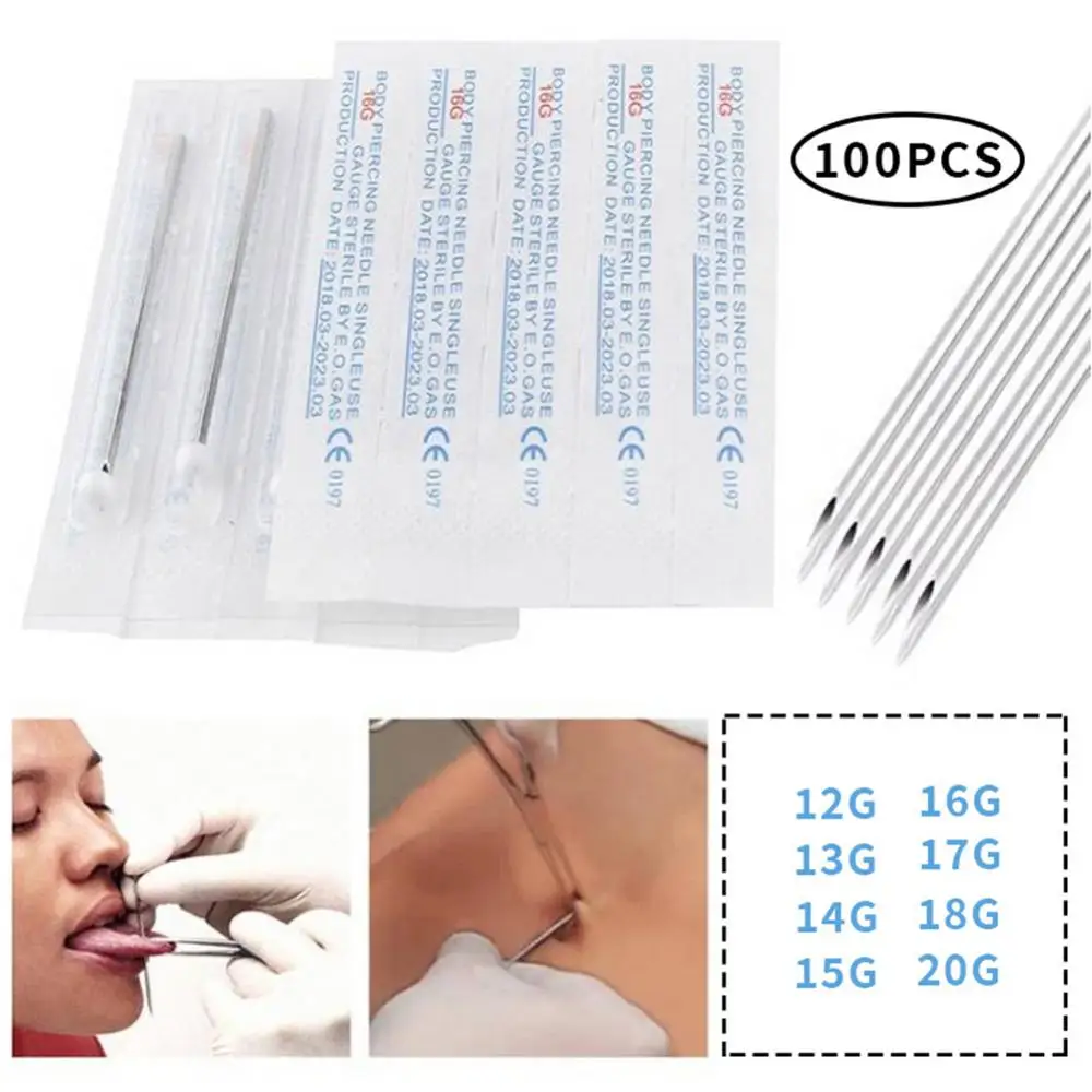 

100pcs Medical Grade Puncture Needle Tattoo Needles Disposable Sterilized Tattoo Piercing Needles Set Body Tattoo Microblading