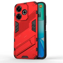 Luxury Rugged Armor Magnetic Car Stand Holder Phone Case with Back Cover for Redmi 13 4G (Red)