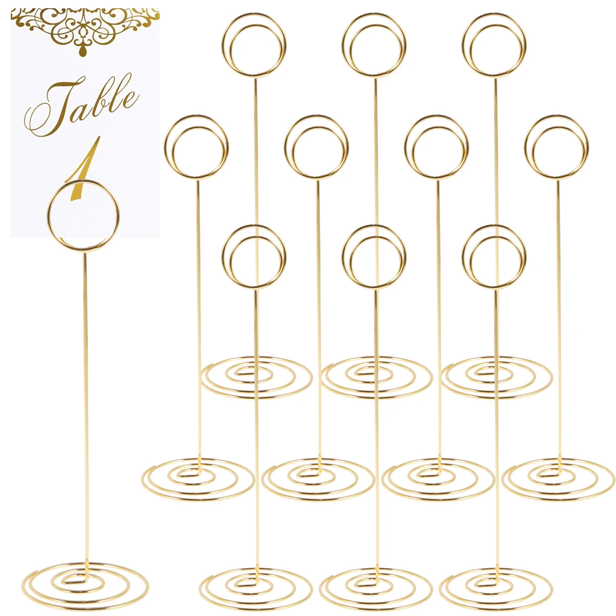 Table Number Holder 22cm Metal Iron Place Card Holder Lightweight Picture Stand Round Shape Photo Memo Note 12Pcs