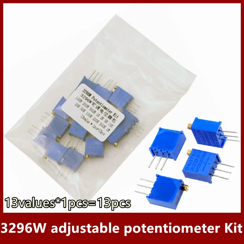 13values*1pcs=13pcs 3296W adjustable potentiometer Kit contains 100R 200R 500R 1K 2K 5K 10K 20K 50K 100K 200K 1M