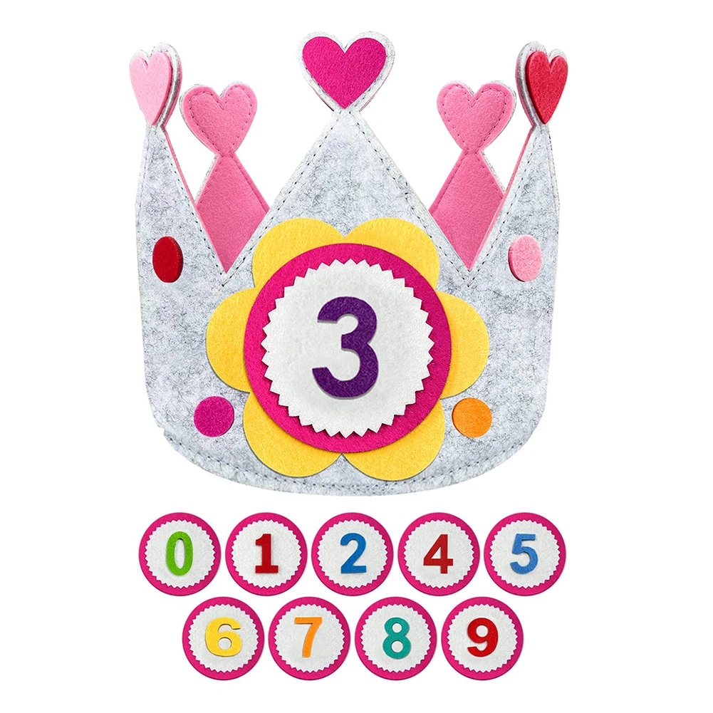Birthday Crown Felt Durable Creative Interchangeable Numbers Adjustable Size for Girls Boys Birthday Party Decor