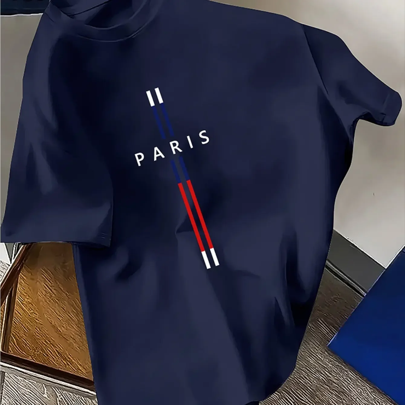 Short sleeve t shirt Summer Men cotton fashion casual loose fit plus size Paris letter print round neck short sleeve T-shirt top