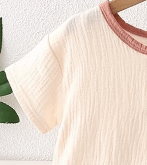 Infant Boys Daily Two Piece Clothes Set Breathable Crinkled Gauze Henley Shirt Letter Bear Pocket Elastic Cuff Casual Pants Suit 2