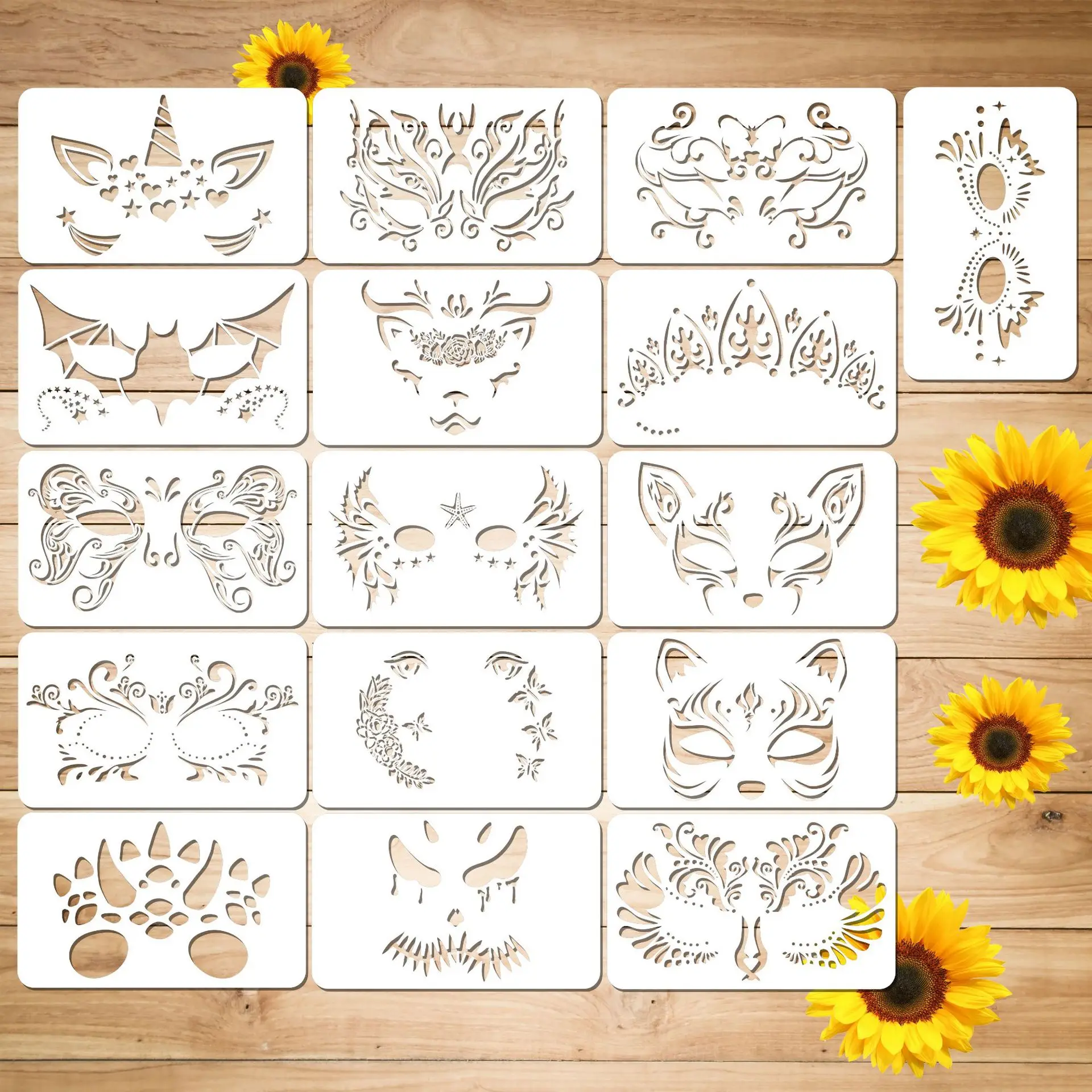 Face Skeleton Painting Stencil Mask Set DIY Kids Graffiti Hand Painting Aids Tattoo Stencils Makeup Face Painting Template Henna Tattoo Stencils