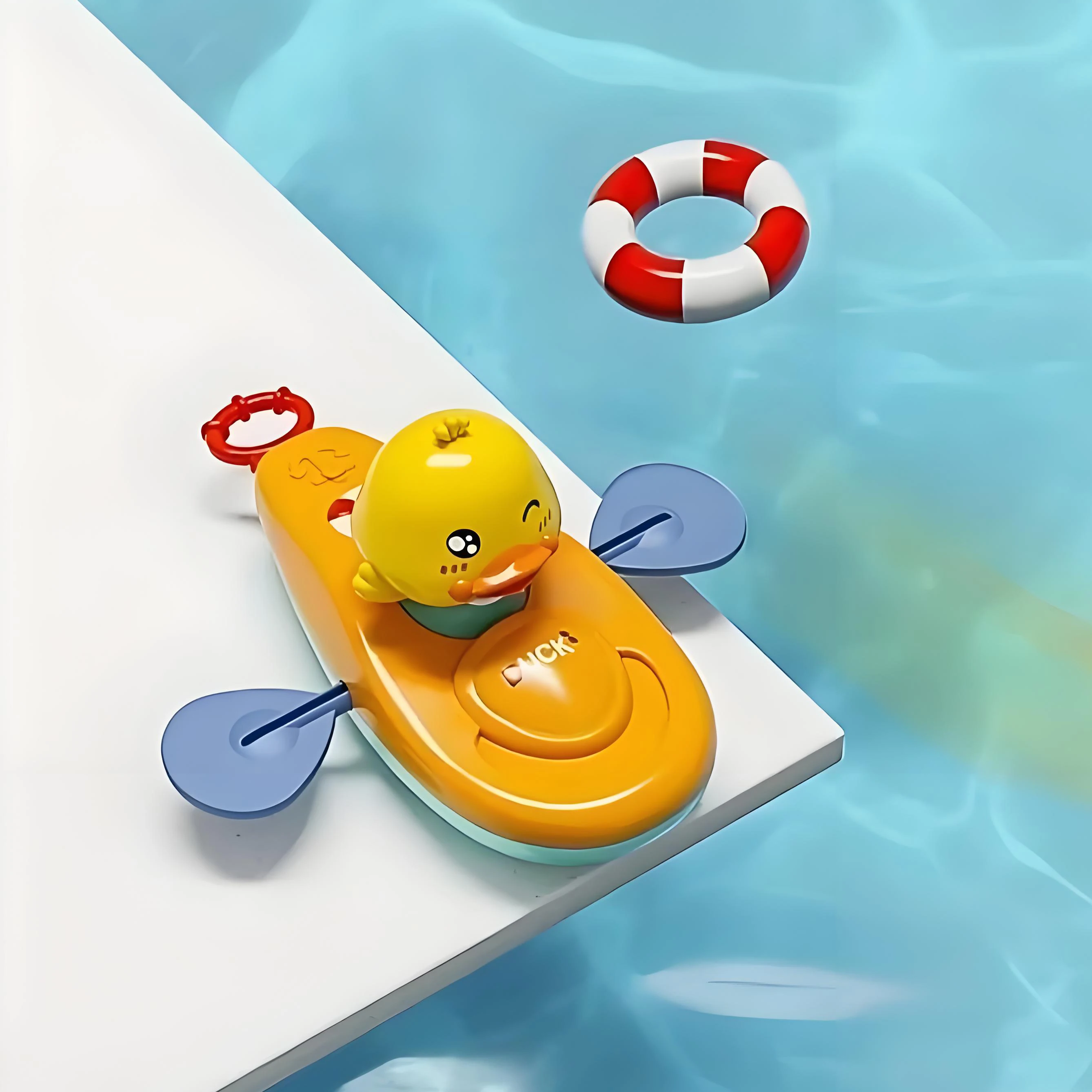 Wind-Up Canoe Bath Toy with Baby Duck - Pull String Rowing Action for Bathtub & Beach Play, Girls Kids Infants