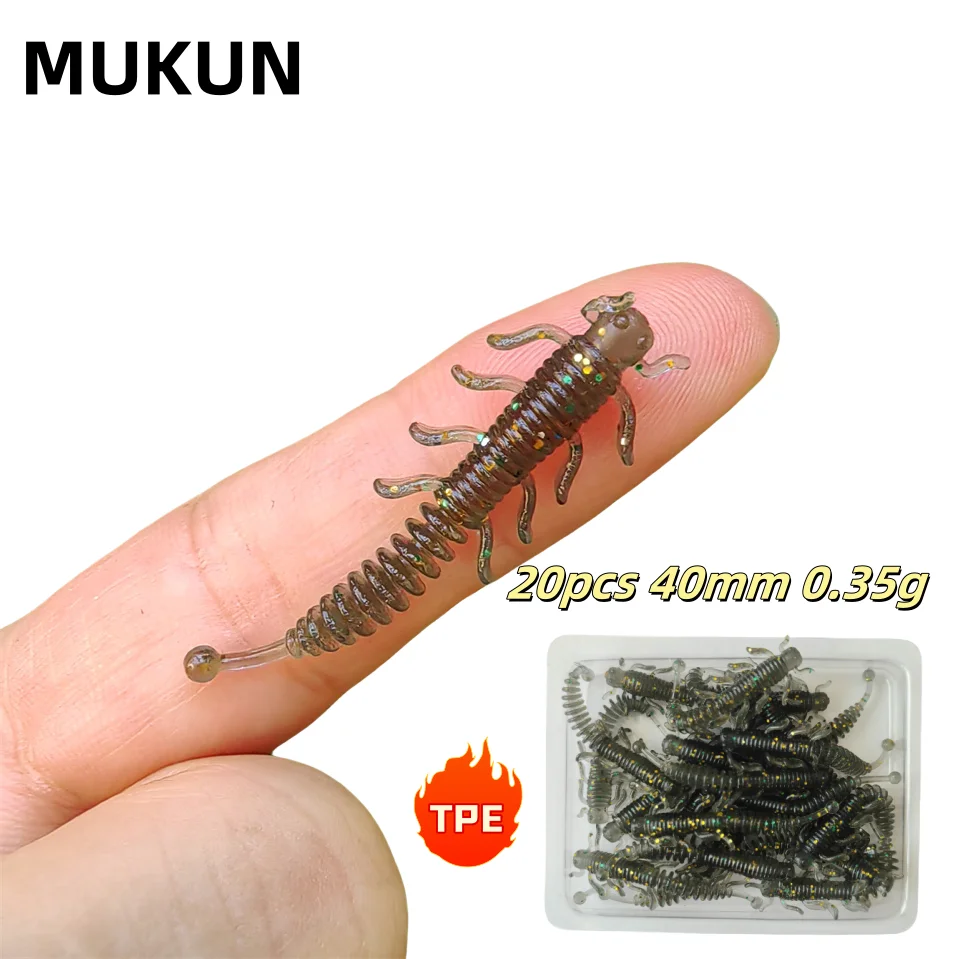 MUKUN 20PCS NEUE TPE Mini Weiche Wurm Angeln Locken 0,35g/40mm AJING Rockfish Künstliche Köder bass Silikon Angelgerät