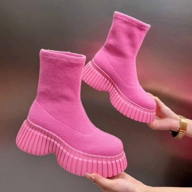 

TSTCTB Women Platform Shoes Flats Sexy Chelsea Boots Winter 2023 New Designer Suede Knee High Boots Gladiator Punk Sock Botas