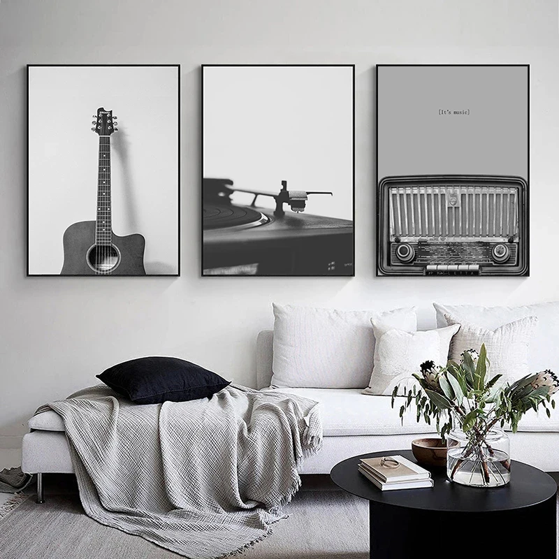 Vintage Music-Inspired Canvas Poster - Black and White Headphone & Lyrics Art