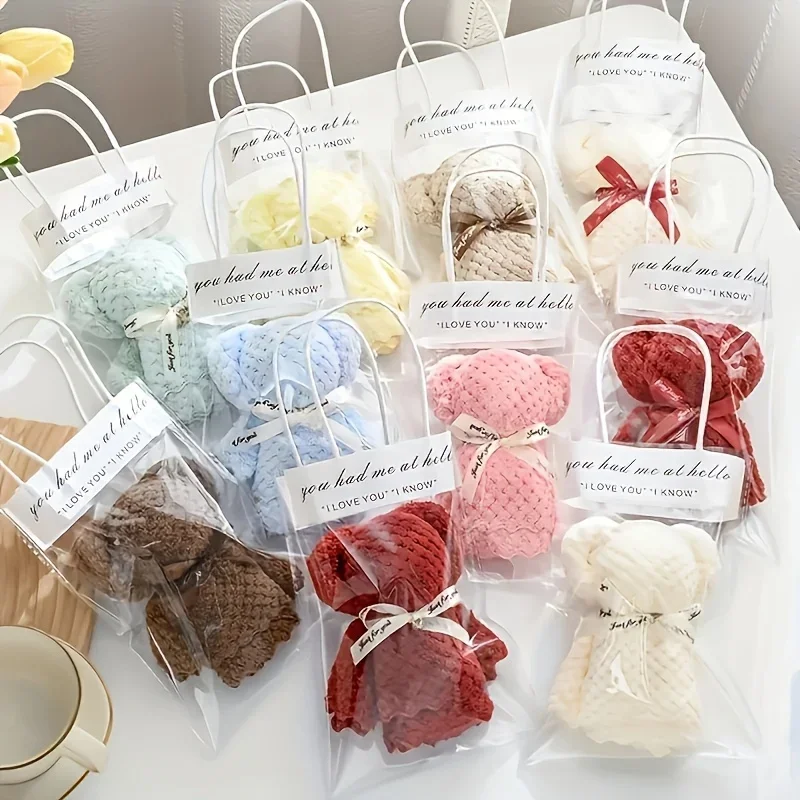 18pcs/ 9Set Teddy Bear Towel Gift Set, Wedding Companion Gift, Comes with Transparent Bag  Suitable for Christmas, Birthday