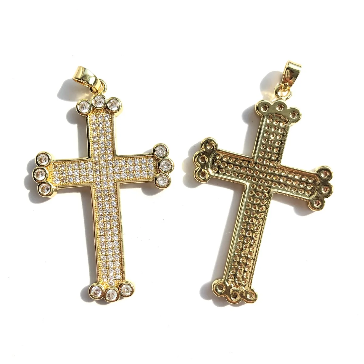 5pcs Zirconia Pave Exquisite Cross Charm Gold-Plate Pendant for Women Bracelet Men Necklace Making Jewelry Accessories Wholesale