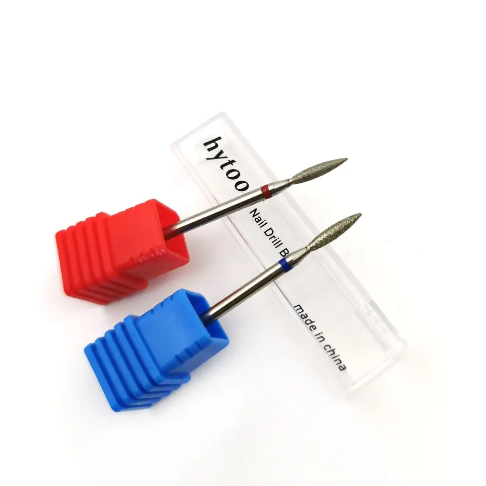 HYTOOS Fine Diamond Nail Drill Bits Flame Shape Russian Mills Cuticle Clean Burr Electric Manicure Drills Nails Accessories 5