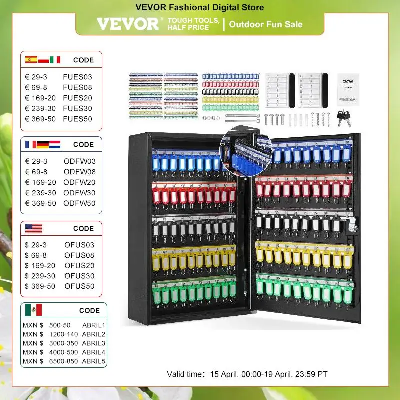 VEVOR Armoire à Clés 200 Crochets Boîte à Clés Murale en Acier 38x13,8x55 cm Placard à Clés avec Porte-Clés Serrure à Clé avec 200 Étiquettes 2 Clés Rangement Sécurisé des Clefs Maison Bureau Hôtel