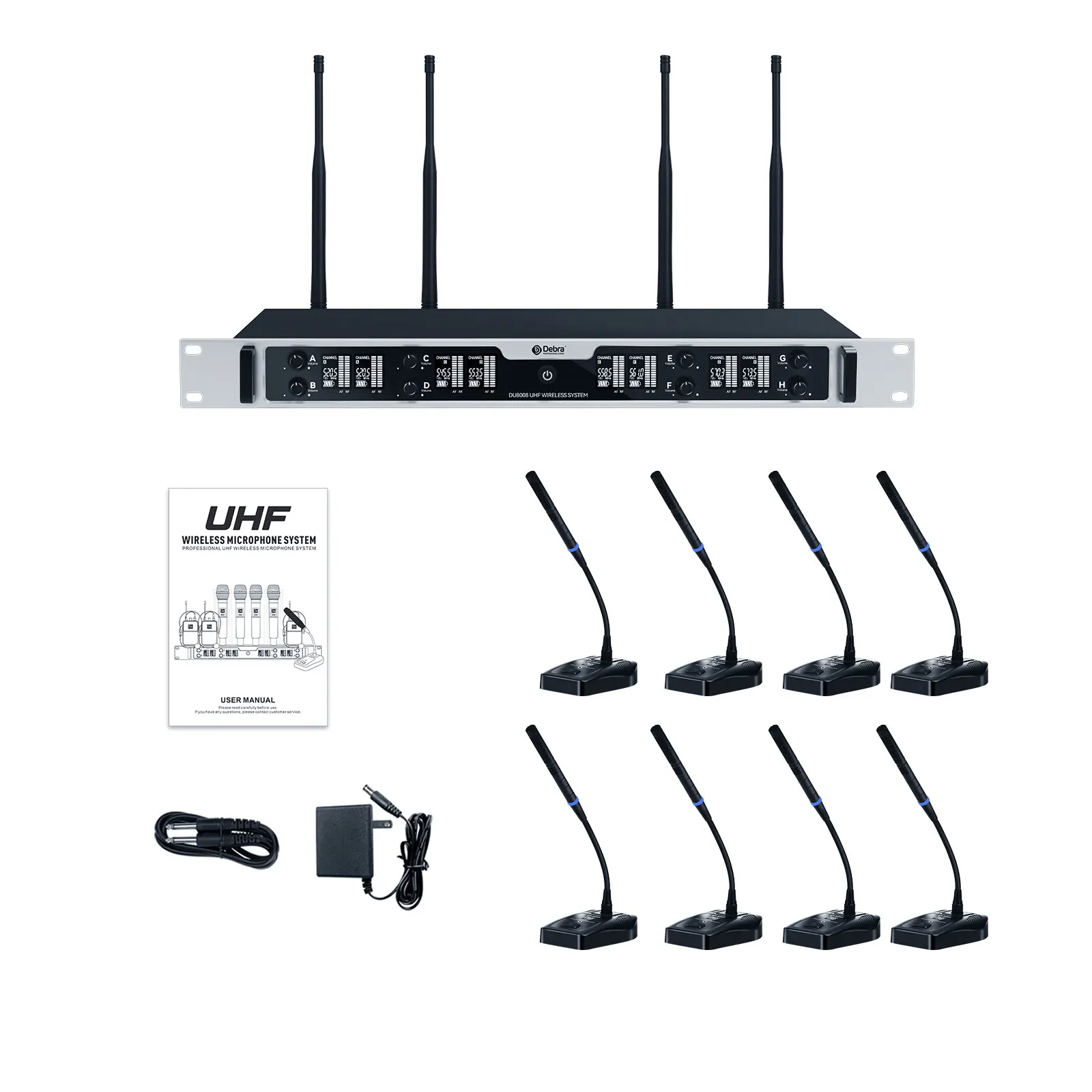 Debra DU8008 8-Channel Wireless Handheld Microphone System Handheld, Lavalier, a