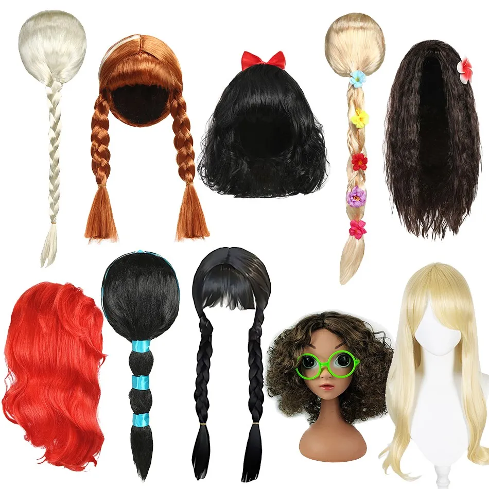 Girls Wednesday Wig Children Princess Cosplay Accessories Kids Rapunzel Elsa Anna Jasmine Mermaid Moana Mirabel Party Headwear cosplay accessories hair accessories