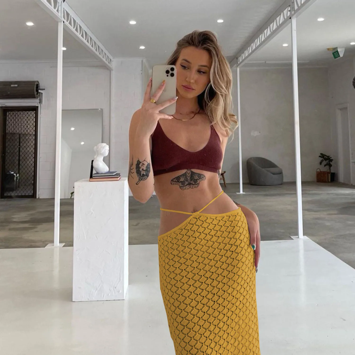 Beach See Through Long Skirts For Women Low Waist White Knitted Pencil Skirt Buttom Female Summer Fashion Party Clubwear