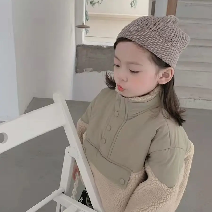 Outerwear Coat Parkas O-neck Collar Single Breasted Solid Regular Cotton Fashion Simple Cute Warm Winter Autumn Girls girls coat