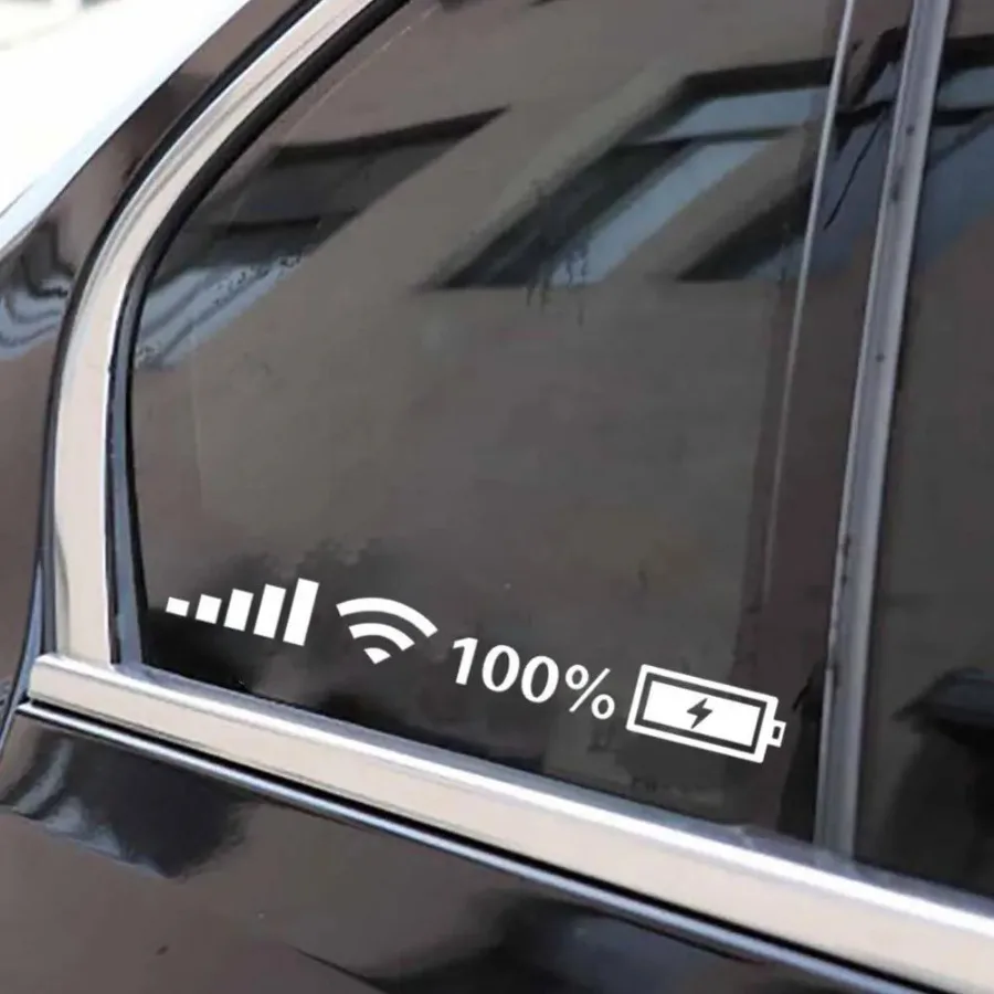 

1Pc Vinyl Wifi Battery Level Mark Car Stickers Decals Car Rear Windshield Body Auto Funny Sticker White Reflective Car Stickers