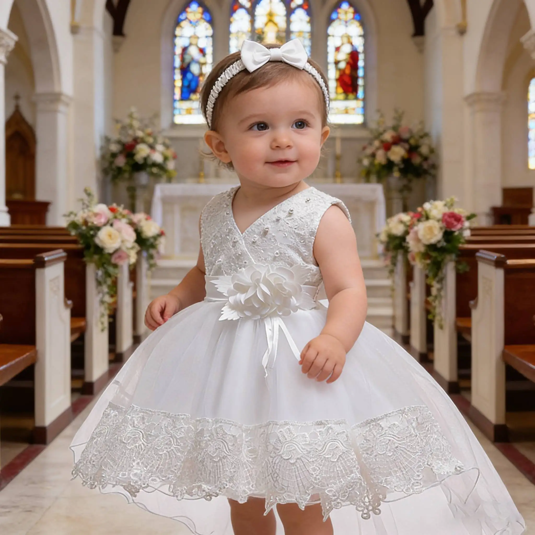 White Trailing Baby Ball Gown 1