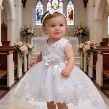 White Trailing Baby Ball Gown 1