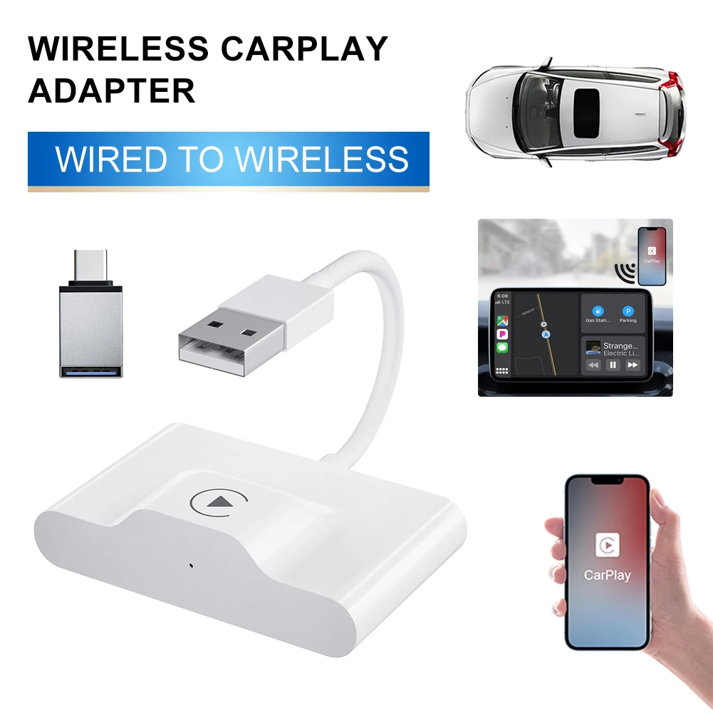 Adattatore Wireless Carplay Plug And Play Cablato A Dongle Wireless Per Iphone Apple Carplay 2.4G E 5G Wifi Accoppiamento Automatico Aggiornamento Ota
