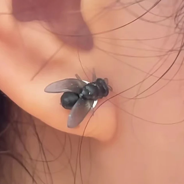 2pcs Funny Realistic Tiny Black Fly Stud Earrings for Men and Women Spoof Personalized Insect Earrings Fashion Jewelry Gifts