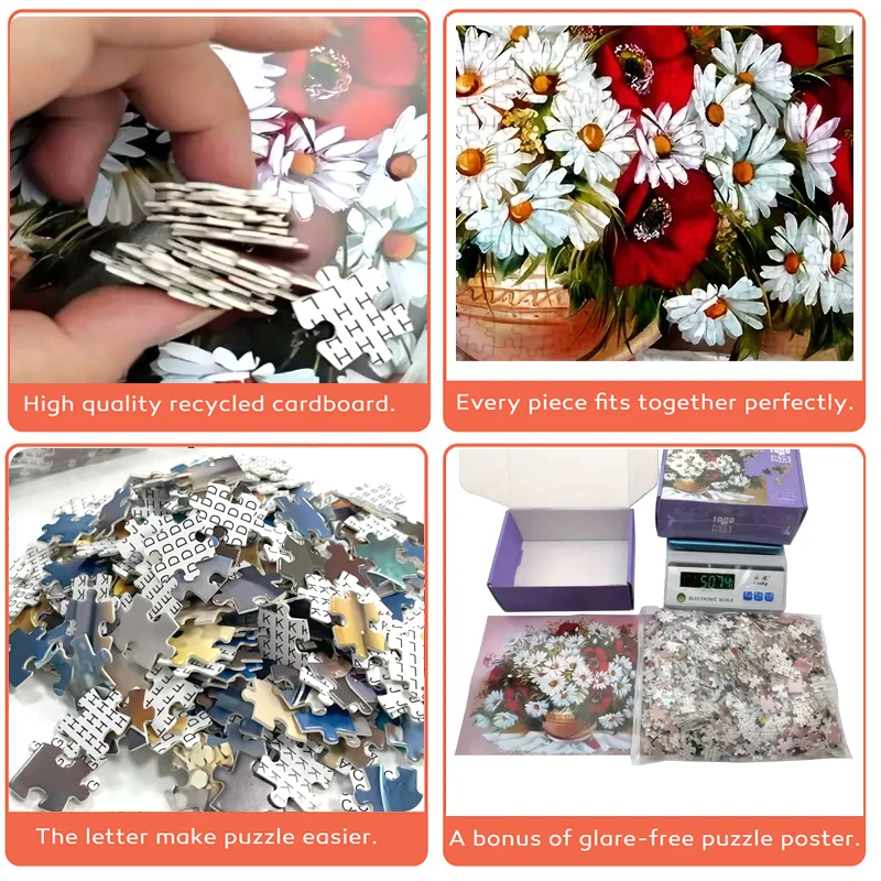 High Quality 70cm*50cm 1000pcs Flower Jigsaw Puzzle Adult Stress Relief Beautiful Landscape Painting Puzzle Wall Decor 3