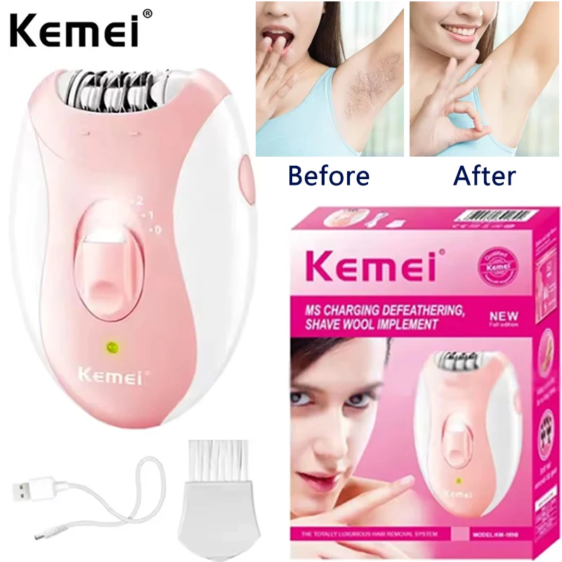 Kemei Lady's Electric Epilator Portable Women' Shaver for Legs and Bikini Two Speed Rechargeable Remover Waterproof Area KM-189B