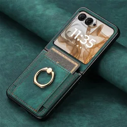 Premium Retro Plain PU Leather Wallet Phone Case with Card Slot and Ring Bracket - Shockproof Cover for Moto Razr 40 Ultra (Green)