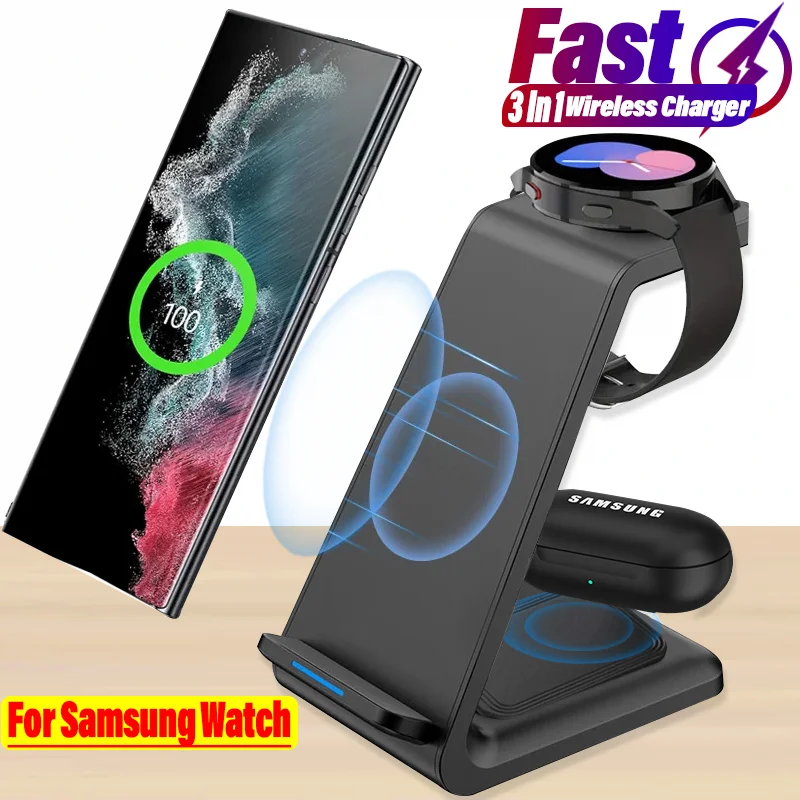 Wireless Charger 3 in 1 Wireless Charger Stand For Samsung Galaxy S23 S22 S21 Watch 6 Pro/5/4/3 Active 1 2 Buds 2 Pro Plus Fast Charging Station