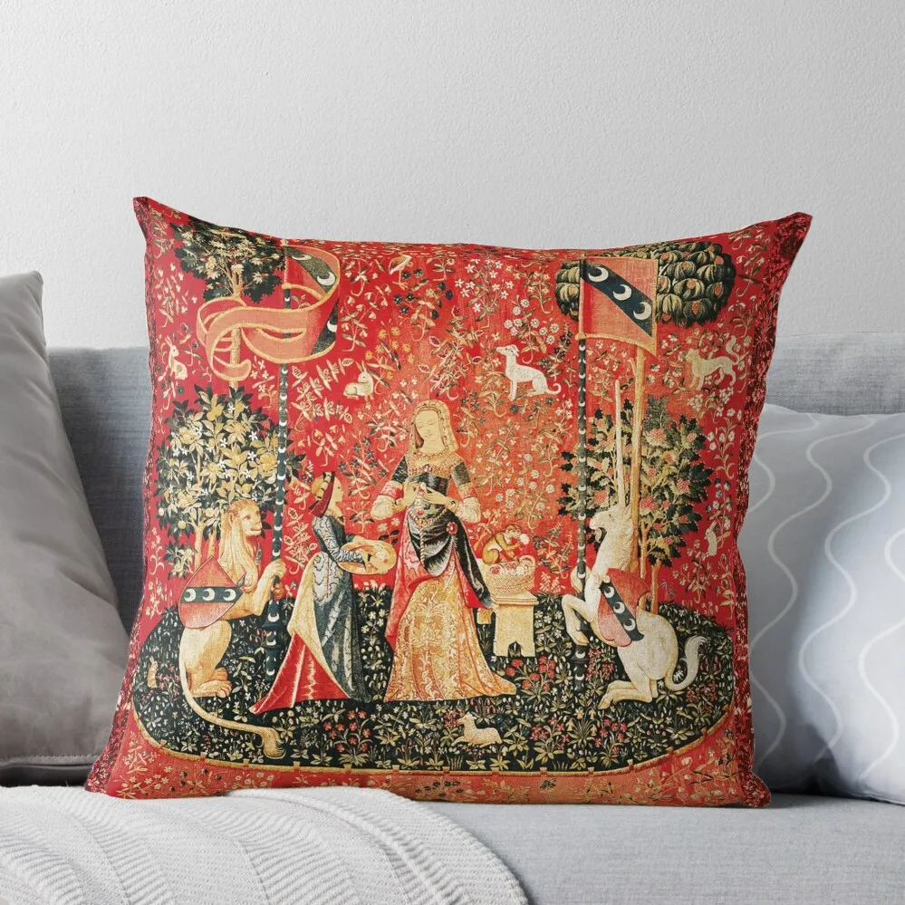 

LADY AND UNICORN,SMELL,Lion,Fantasy Flowers,Animals Red Green Floral Tapestry Throw Pillow Sofa Cushions