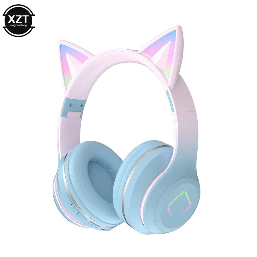 Bluetooth 5.1 Wireless Headset with Mic RGB LED Light for Kids PC Gamer