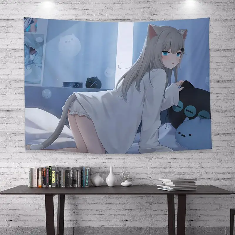 Cartoon Anime Background Cloth Fashion Wall Cloth Cat Ears Girl Wall Tapestry Student Dormitory Home Decoration Bohemia tapestry decor,anime wall decor,wall flag decor