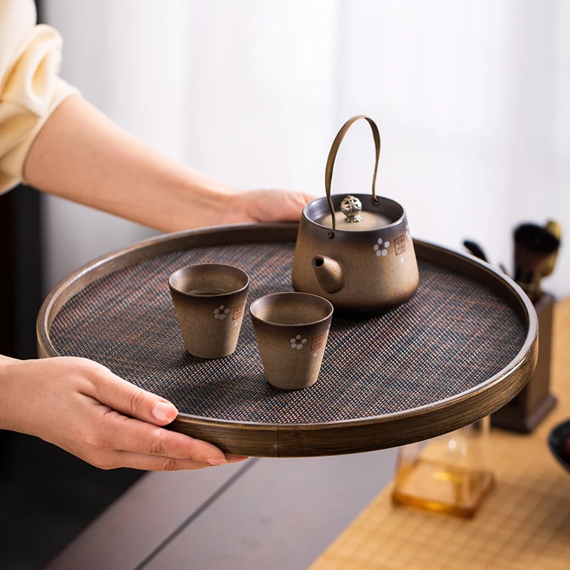 Elegant Bamboo and Rattan Tea & Serving Tray