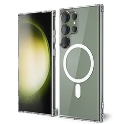 Enhanced Magnetic Transparent Phone Case - Durable Hard PC Cover Accessory for Galaxy S22 Ultra (Transparent)
