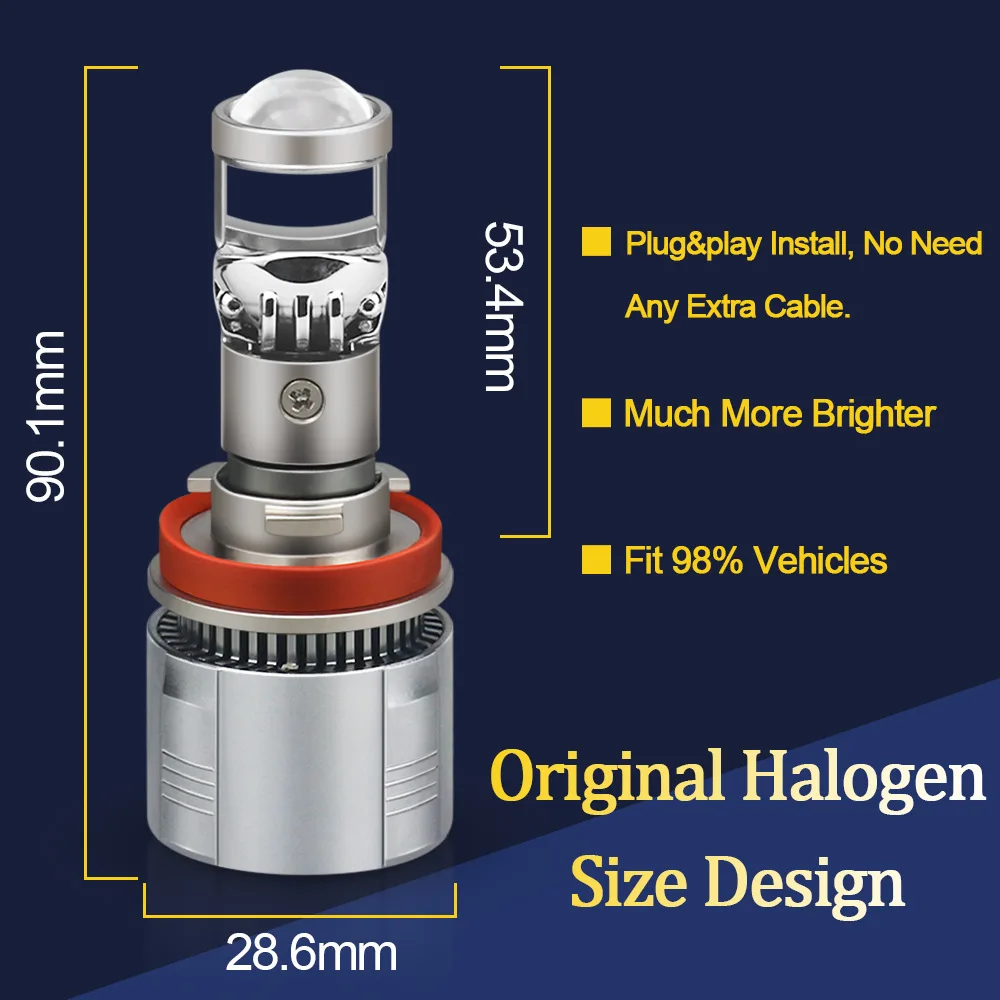 A80 LED 안개등 미니 헤드라이트 전구, 캔버스 자동 프로젝터 렌즈, H4 H7 H11 9005 9006, 범용 자동차 헤드램프, 터보 로우 빔 램프