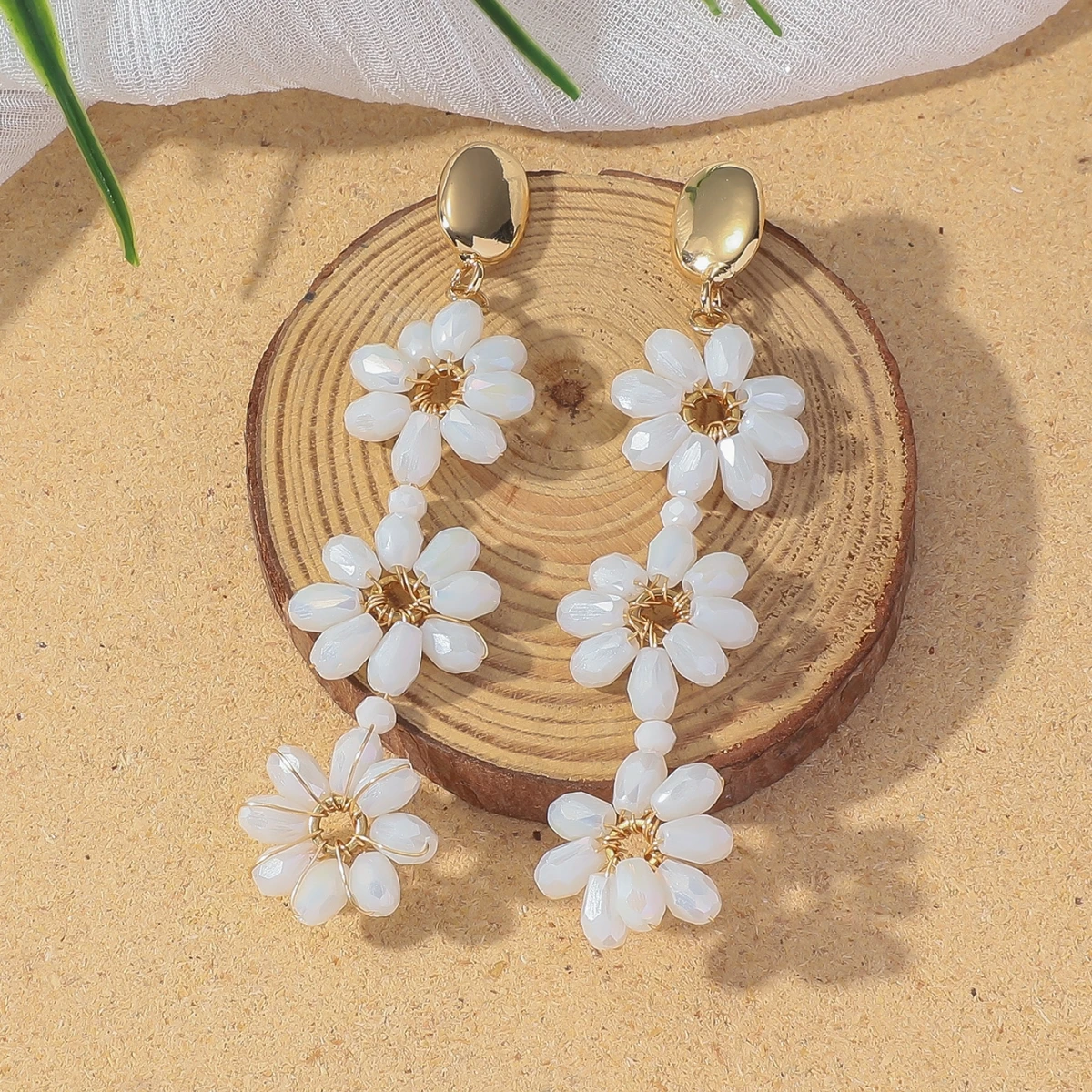 Delicate Sweet Flower Crystal Beads Drop Earrings for Women Girls Bohemian Multicolor Handmade Long Earrings Summer Jewelry Gift