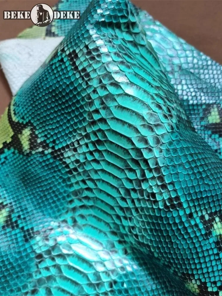 Fashion Genuine Leather Fabric High Quality Handmade Blue Green Python Skin Accessory DIY For Wallet Belt
