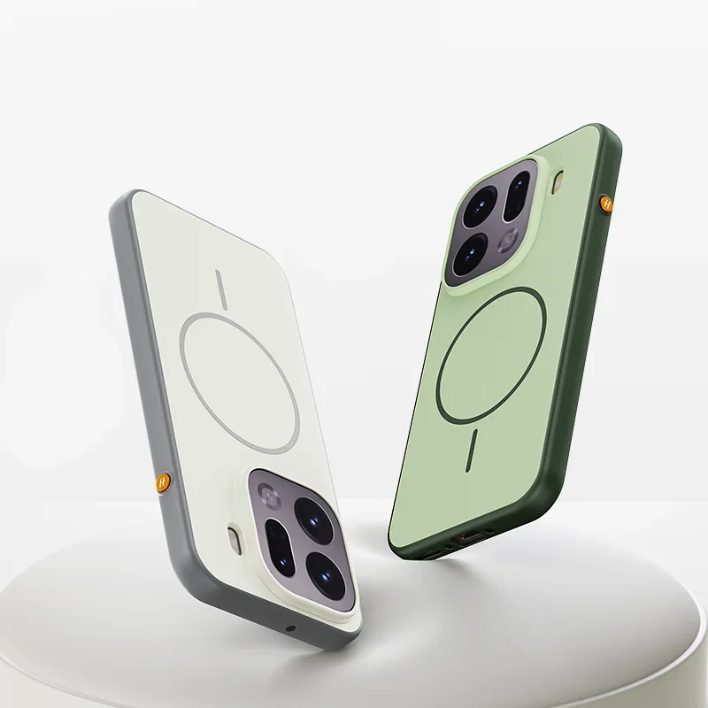Magnetic Dual-Color Matte Phone Case with Metal Button and Skin Feel Finish