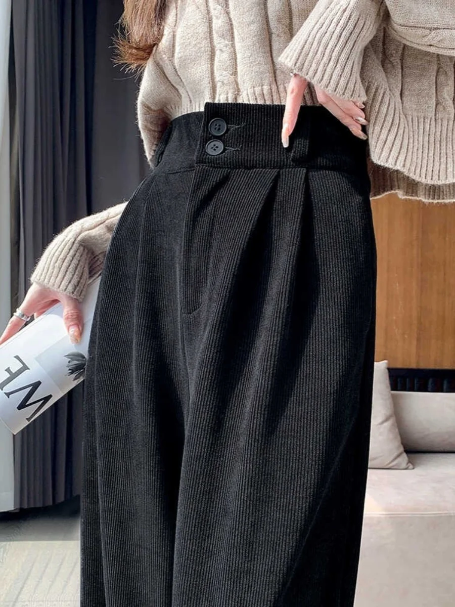 Thiened Corduroy Fce Lined Wide Leg Pants High Waist Straight Cut Casual Trousers for Women Autumn Winter Faion 2024