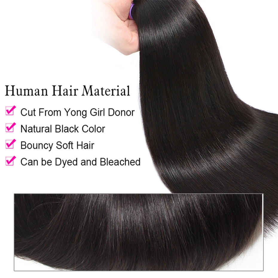 Straight Hair Bundles 1/3/4 /Lots Peruvian Remy Human Hair Bundles No Shed Thick Straight Weave For Women Bling