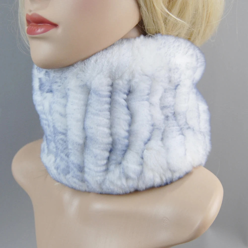 Knitted Scarves Knitted Scarf New Fashion Winter Women Real Rex Rabbit Fur Scarf Good Elastic Knit Genuine Fur Headbands Ring Scarves