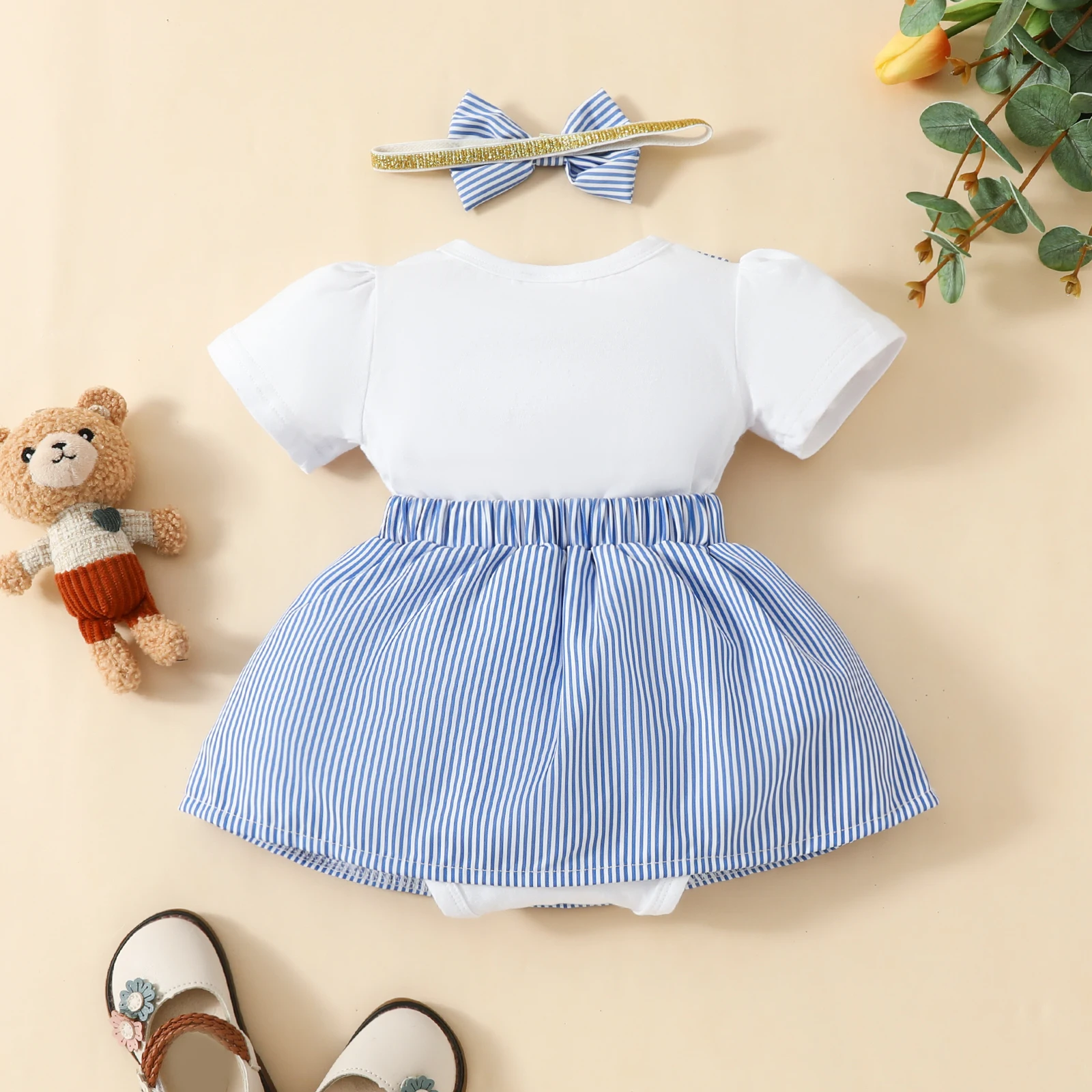 Baby Rompers Baby Girl 2pc Bodysuit & Skirt Set Bow Headband