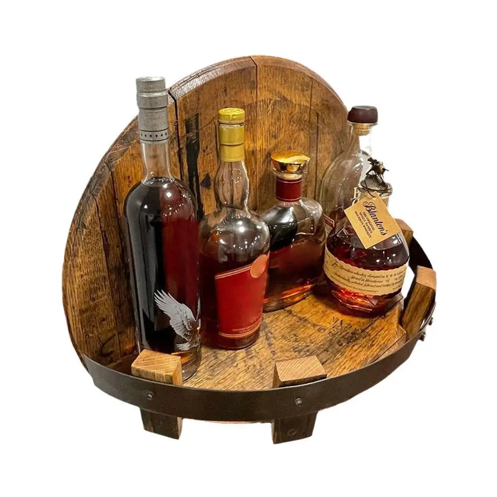 Bar Vintage Wooden Wine Bottle Holder Round Shelf Wall Display Decor