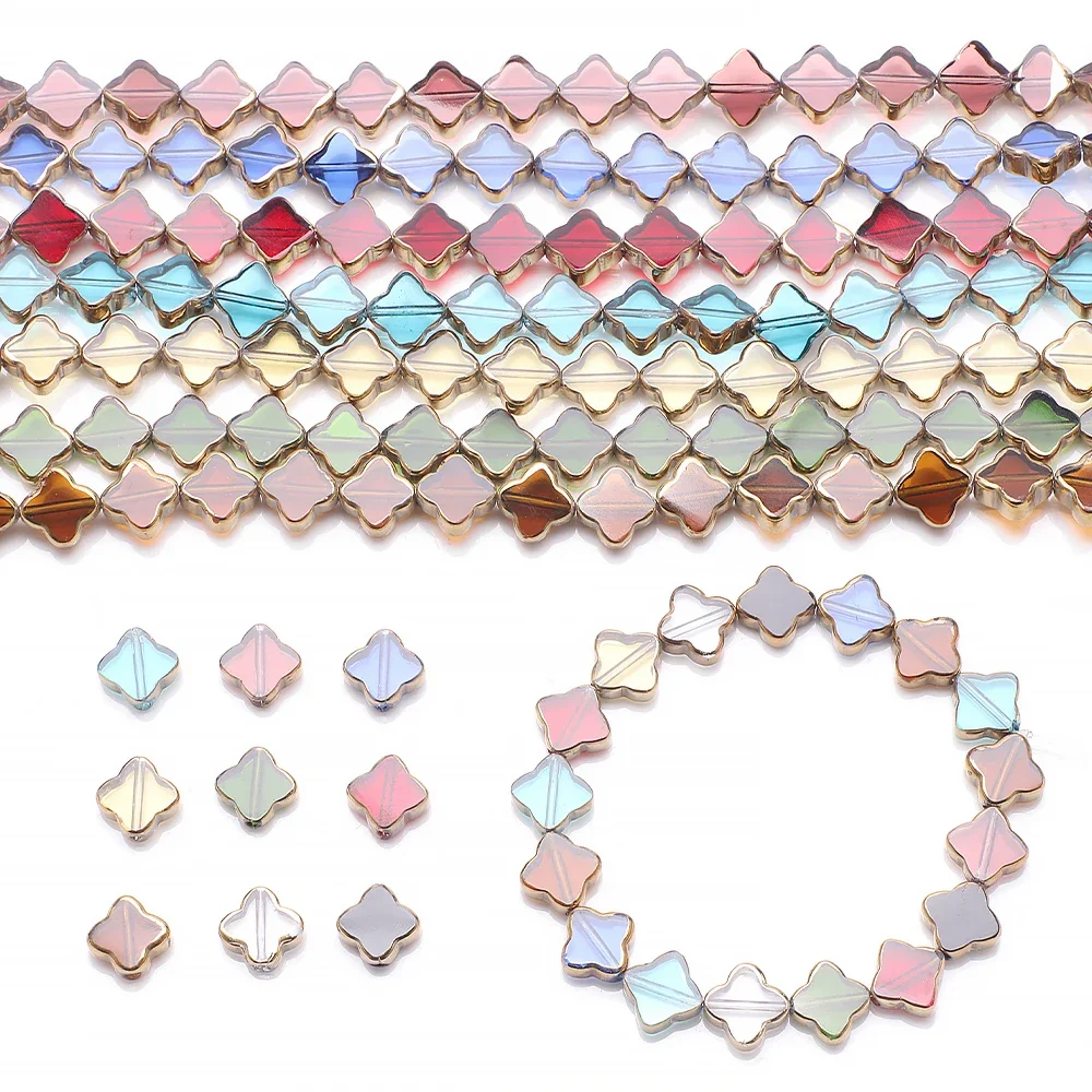 28Pcs 10mm 광택 크리스탈 유리 십자가 모양 플랫 비즈 DIY 공예용 루즈..