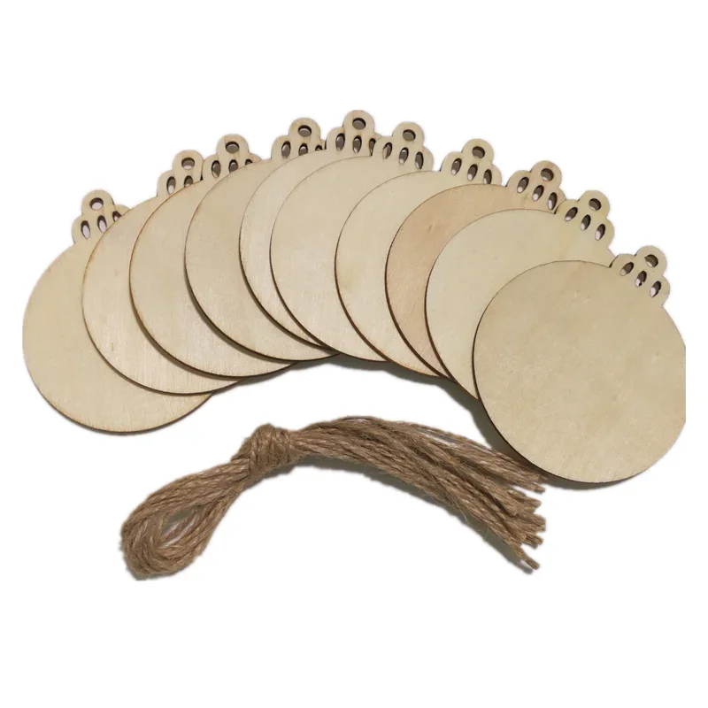 

10Pcs Wooden Cutouts Christmas Wood Ornaments Christmas Wooden Hanging Ornaments with Ropes for Embellishments Wedding DIY Craft