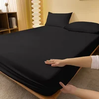 1 drap de lit solide mat, couvre-lit noir pur pour chambre à coucher, literie (hors taies d'oreiller) 2