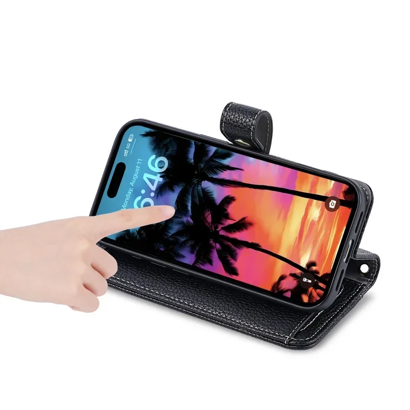 Zipper Wallet Leather Flip Phone Case with Card Holder and Crossbody Lanyard Strap