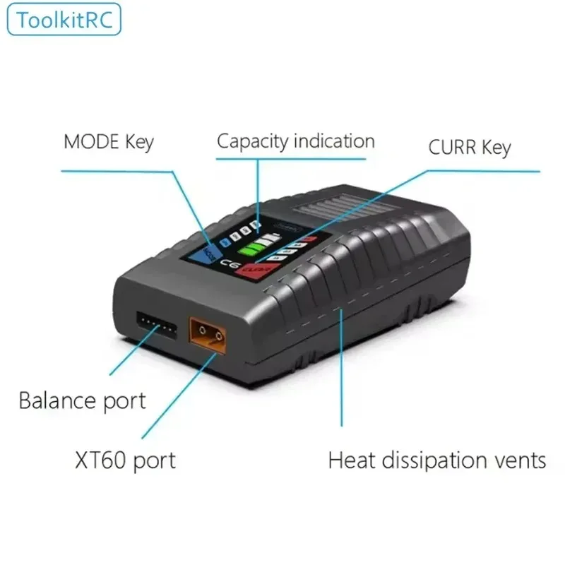ToolkitRC C6 AC 50W 5A Easy-to-Use Charger, Wide Compatibility for 1-6S Lipo LiHV LiFe NiMH RC Car Drone Battery